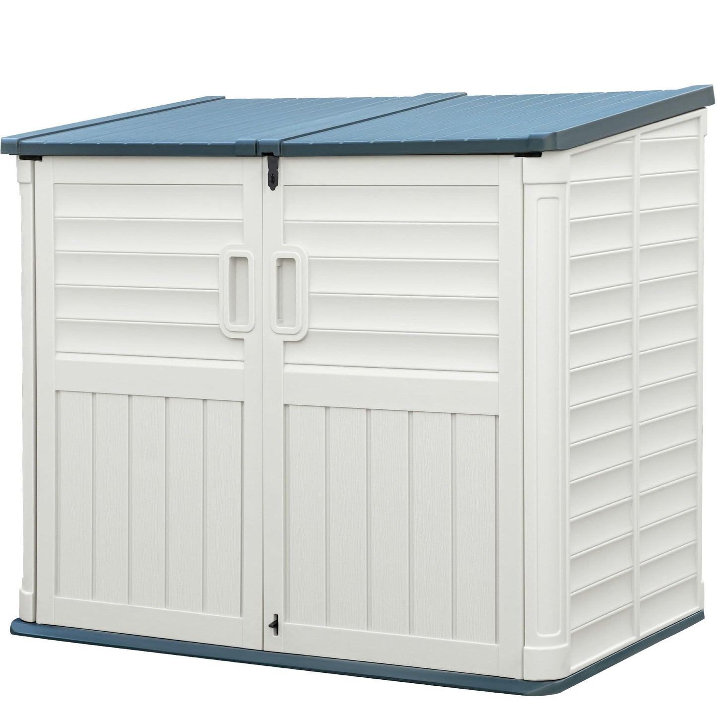 Greesum Outdoor Trash Can Storage Shed, 34 Cu.ft Waterproof Horizontal Storage Shed, Portable Horizontal Resin Storage Shed for Garden, Backyard, Patio, White