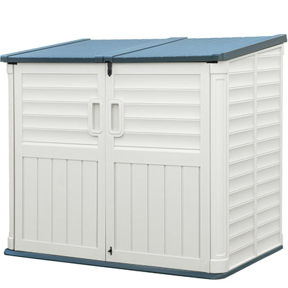 Greesum Outdoor Trash Can Storage Shed, 34 Cu.ft Waterproof Horizontal Storage Shed, Portable Horizontal Resin Storage Shed for Garden, Backyard, Patio, White