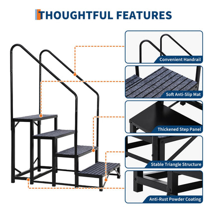 GarveeTech Portable 4-Step RV Stairs with Handrails, RV Steps Ladder with Non-Slip Mats, for Travel Trailers, Campers, Hot Tubs, Porch, Pool, Pets