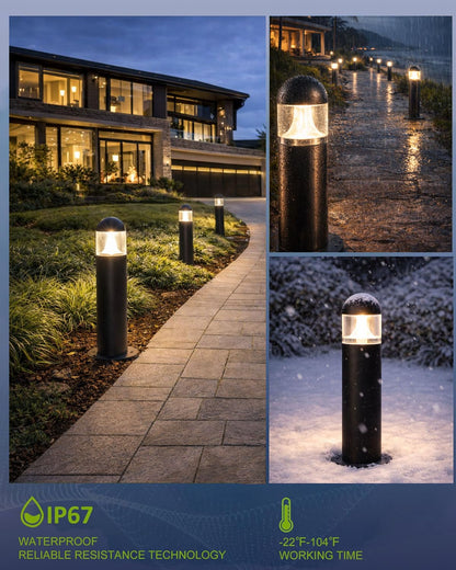 MOON-DE-AGE 6 Pack Low Voltage Landscape Pathway Lights, 12V LED Bollard Light IP67 Waterproof, Outdoor Driveway Walkway Wired Lights (Included Connector) - Yard Garden Lawn, 2700K Warm White