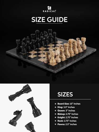 Radicaln Marble Chess Set 15 Inches Black &amp Coral with Storage Box Handmade Classic Board Games for Adults Luxury Marble Chess Board &amp Chess Pieces for Gifts