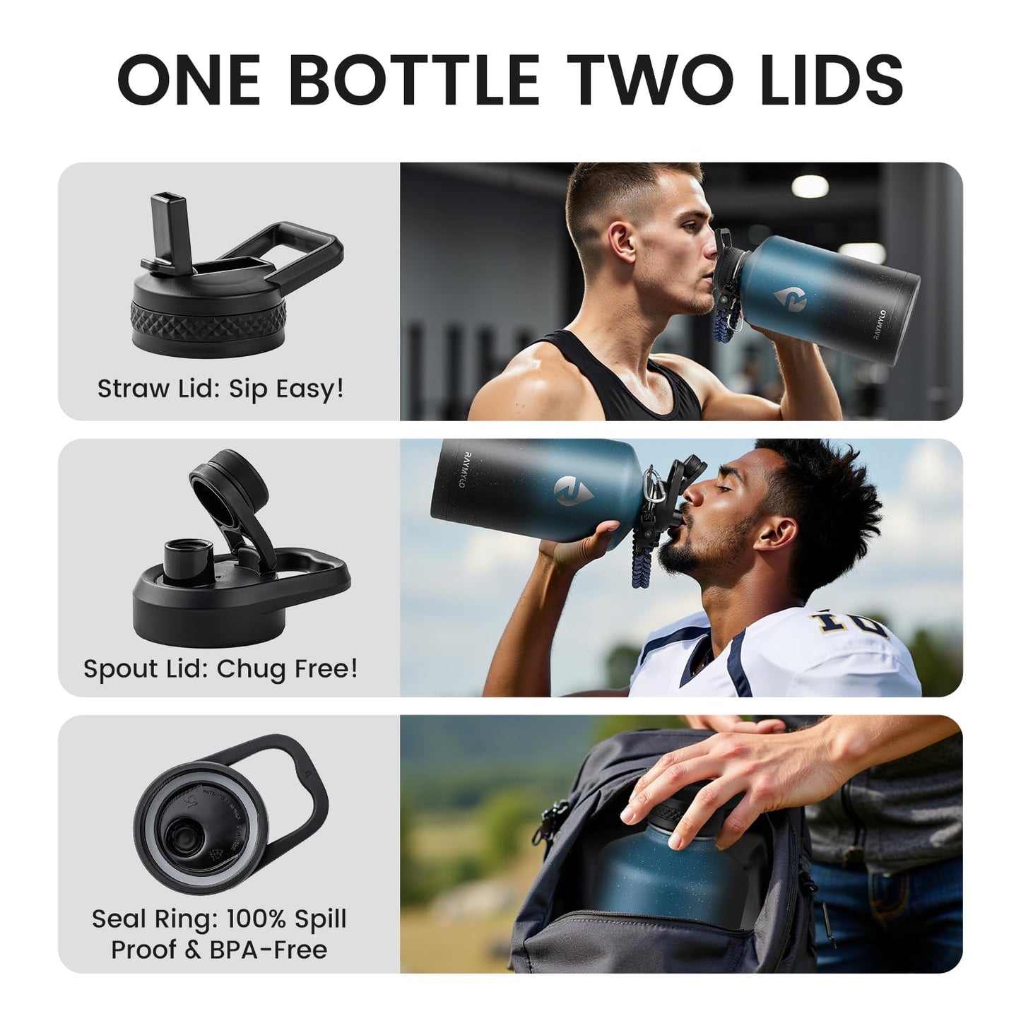 RAYMYLO One Gallon Water Bottle Insulated (Indigo/Black) + 128oz Insulated Water Bottle (Midnight Blue Speckle)