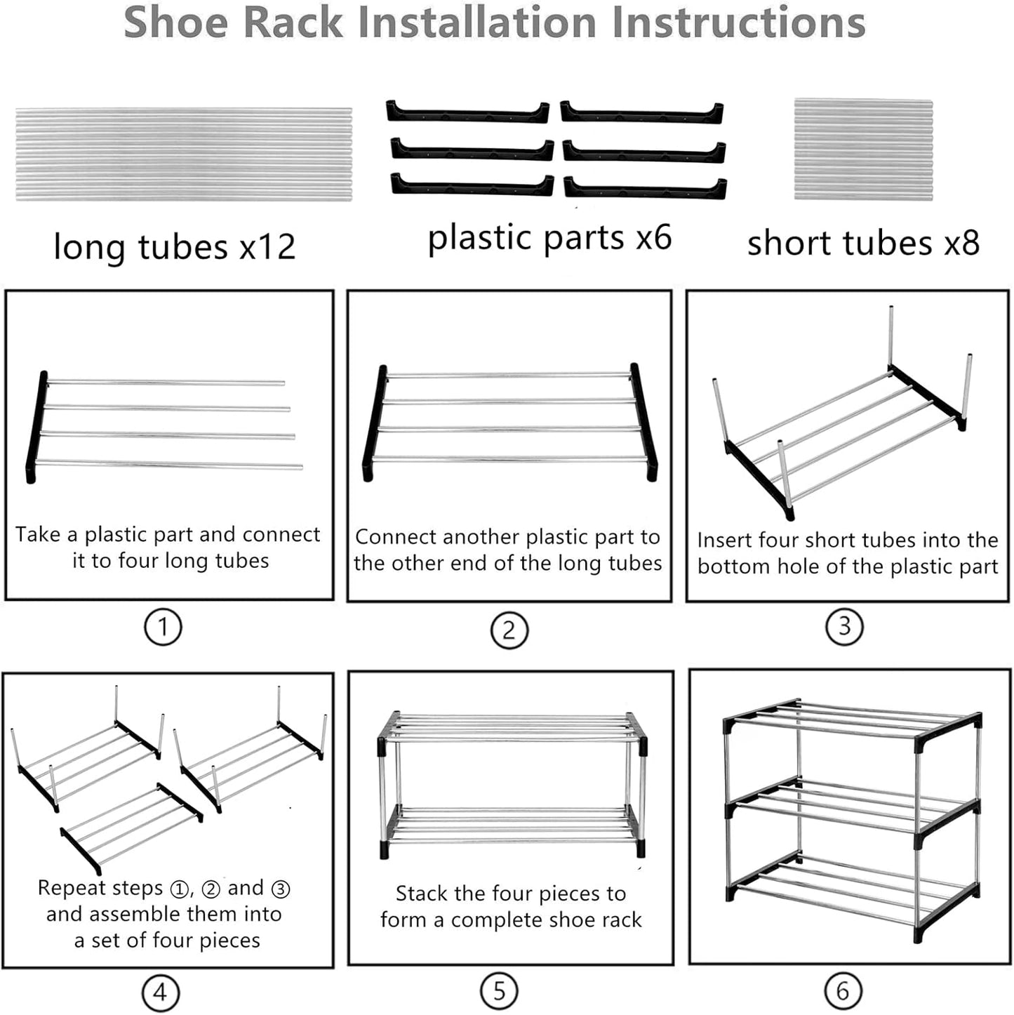 Jucaifu Stackable Shoe Rack - Space-Saving 3-Tier Organizer for Entryway, Hallway & Closet | Black
