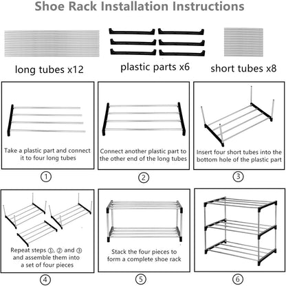 Jucaifu Stackable Shoe Rack - Space-Saving 3-Tier Organizer for Entryway, Hallway & Closet | Black