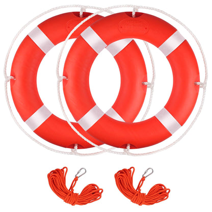 23in Life Ring 2Pack Boat Safety Throw Rings,Life Buoy Ring with Reflective Tape & Grab Lines,Orange Life Preserver Saving Rings,Include Water Floating Saving Rope