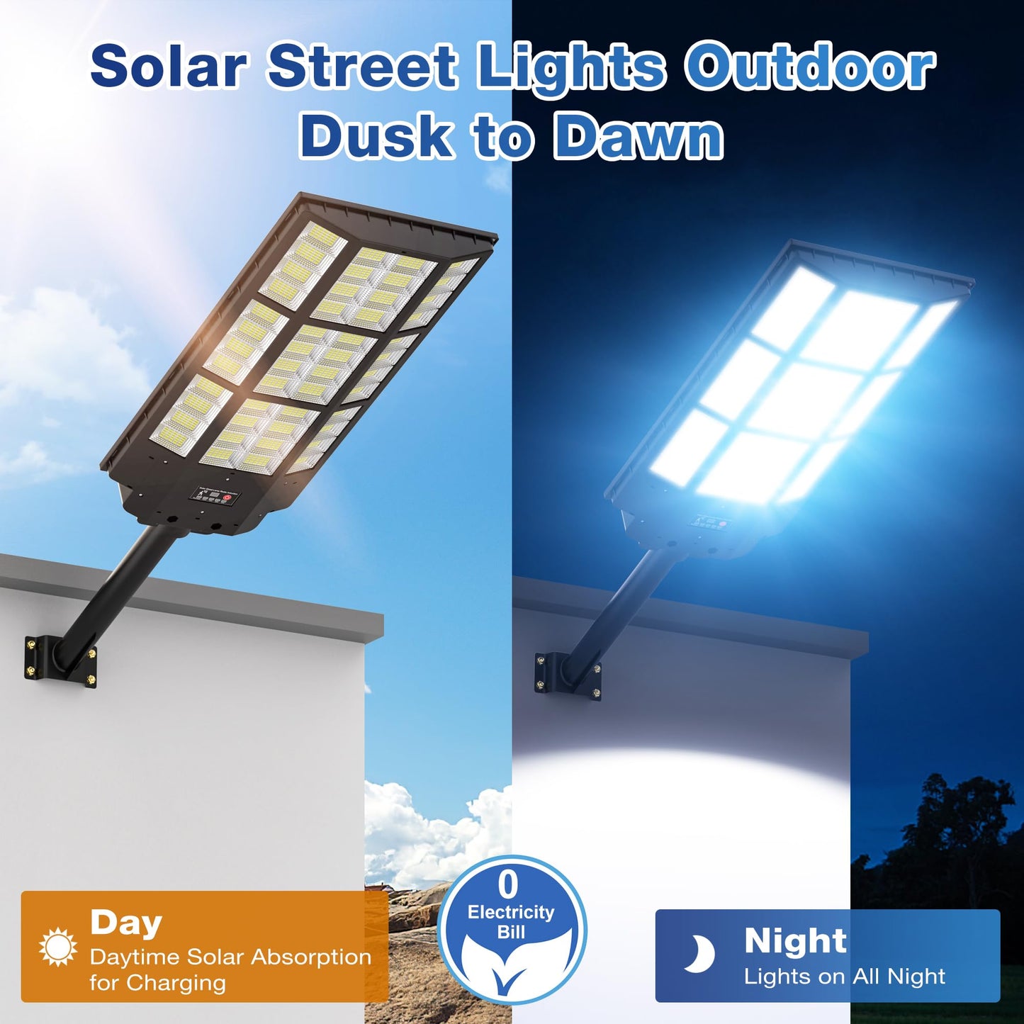 WYWNA 15000W Solar Street Light - 7000K Solar Lights Outdoor Dusk to Dawn, Solar Flood Lights Outdoor with Motion Sensor, Wide Angle IP66 Waterproof with Remote Control