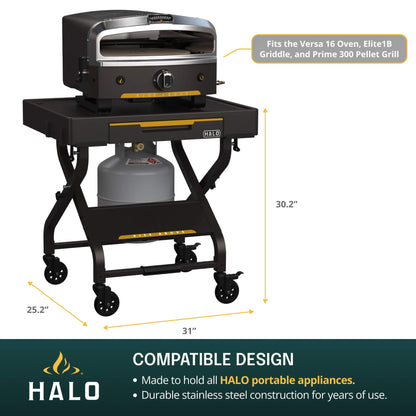 HALO Outdoor Countertop Cart | Prep Station or Griddle/Oven Cooking Surface | Collapsible, Portable, Tool Hooks and Propane Storage | HO-1006-XNA