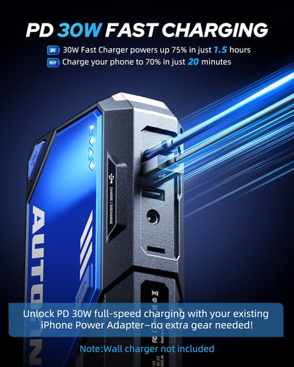 AUTOONE 10000A Car Jump Starter 24000mAh Car Battery Jumper Starter Portable 12V (All Gas/All Diesel) 168W DC Jump Box for Car Battery with Built-in Booster, Type-C Fast Charge Jump Pack