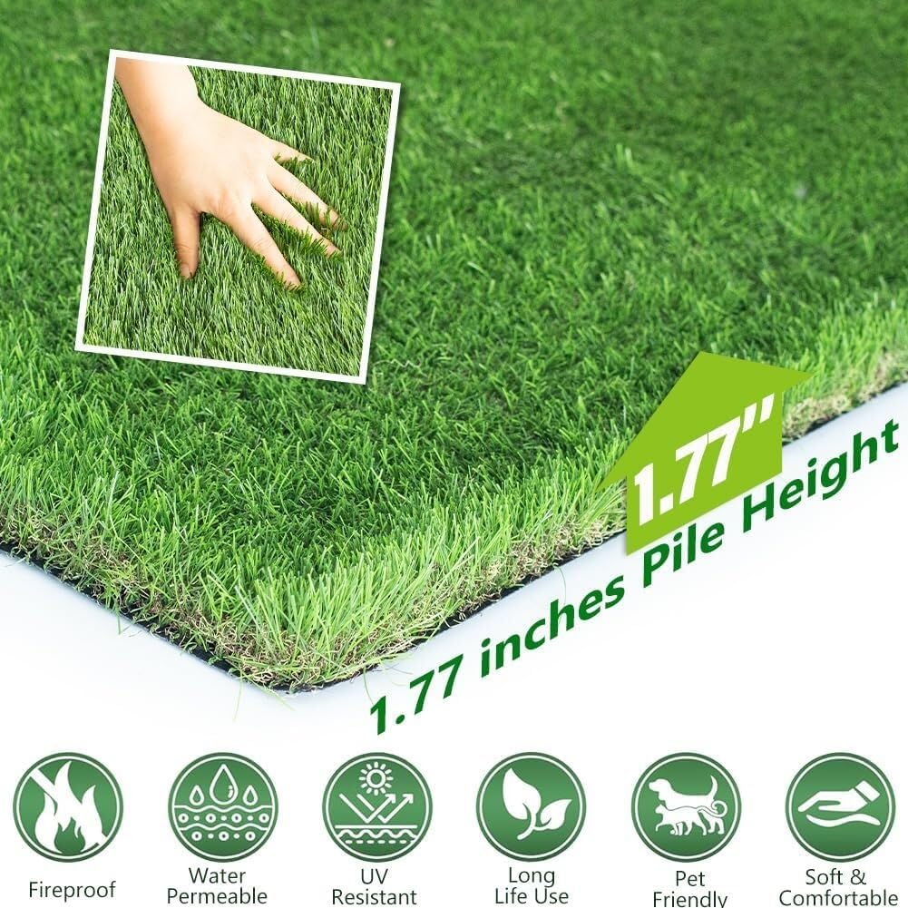 SUWUYUE Artificial Grass Turf Outdoor, 1.77" Extra Thick 6FT x 15FT Fake Realistic Pet Poppy Grass Rug Synthetic Lawn Carpet, Astroturf Faux Indoor Landscape for Patio, Garden, Yard, Balcony