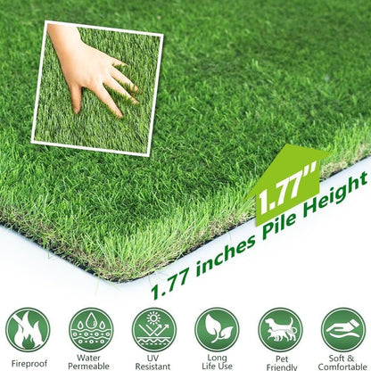 SUWUYUE Artificial Grass Turf Outdoor, 1.77" Extra Thick 6FT x 15FT Fake Realistic Pet Poppy Grass Rug Synthetic Lawn Carpet, Astroturf Faux Indoor Landscape for Patio, Garden, Yard, Balcony