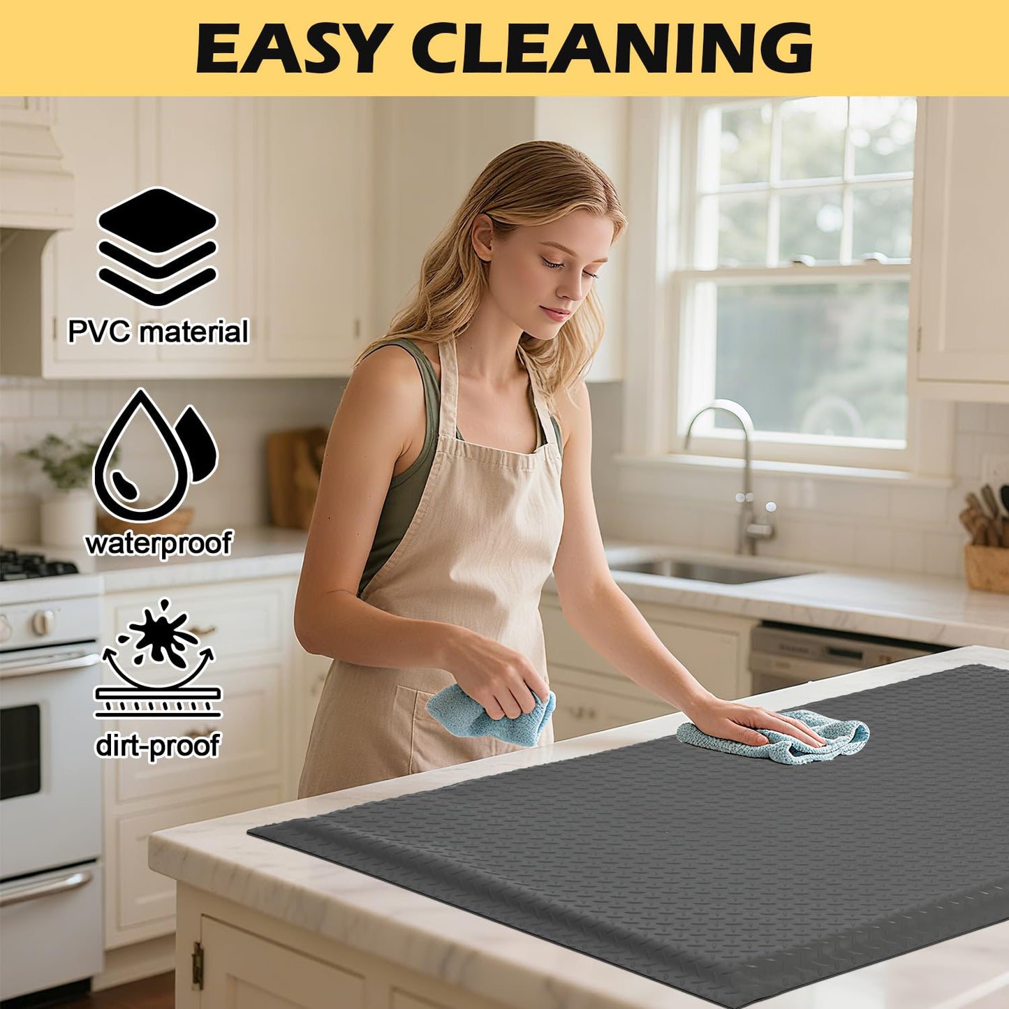 GOOFCXO 3 x 5 FT Anti Fatigue Mats Industrial 15/16 Inch Thick Soft Sponge Ergonomic Mat Durable Heavy Duty Diamond Plate for Standing Non Slip Industrial Grade Floor Mat for Leg & Back Pain (Gray)