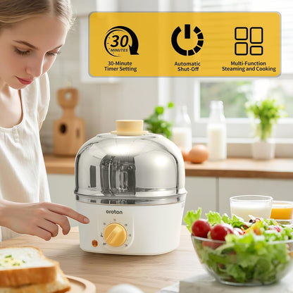 Oroton 9-Egg Stainless Steel Egg Cooker - Automatic Timer, 3 Cooking Modes & Shut-Off Feature