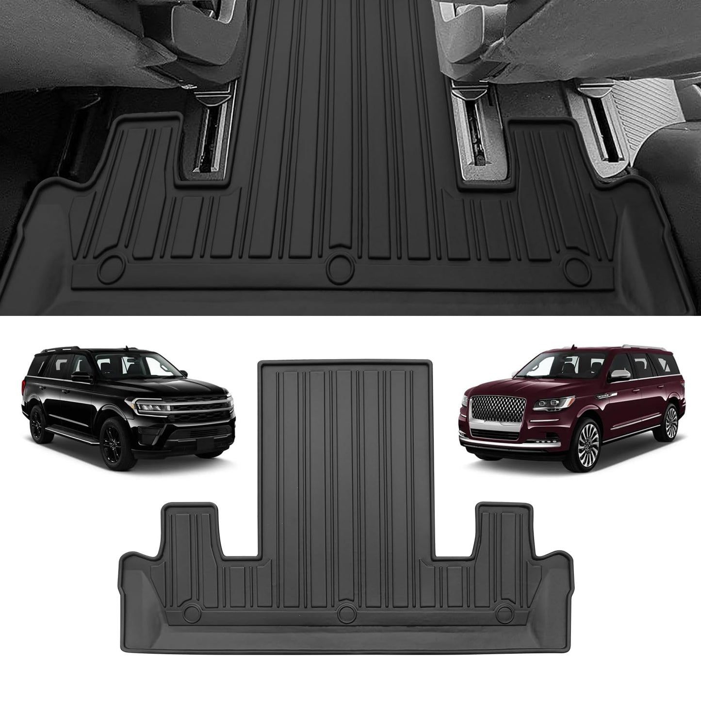 Jdeymat for 2018-2024 Ford Expedition/Lincoln Navigator 7-Seater Accessories Floor Mats 3 Rows Trunk Cargo Liner and Backrest Mats All Weather TPE (7 Seat Full Set-Not Fit Max Or L)