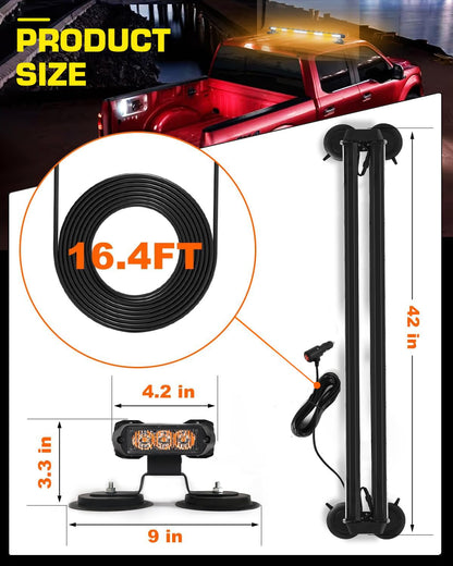 LRTER 42inch 206 LED Rooftop Emergency Strobe Light Bar Flashing Safety Lights w/Controller Traffic Advisor Warning Hazard Light for Trucks Vehicles Construction Tow Pickup Snowplow Amber White