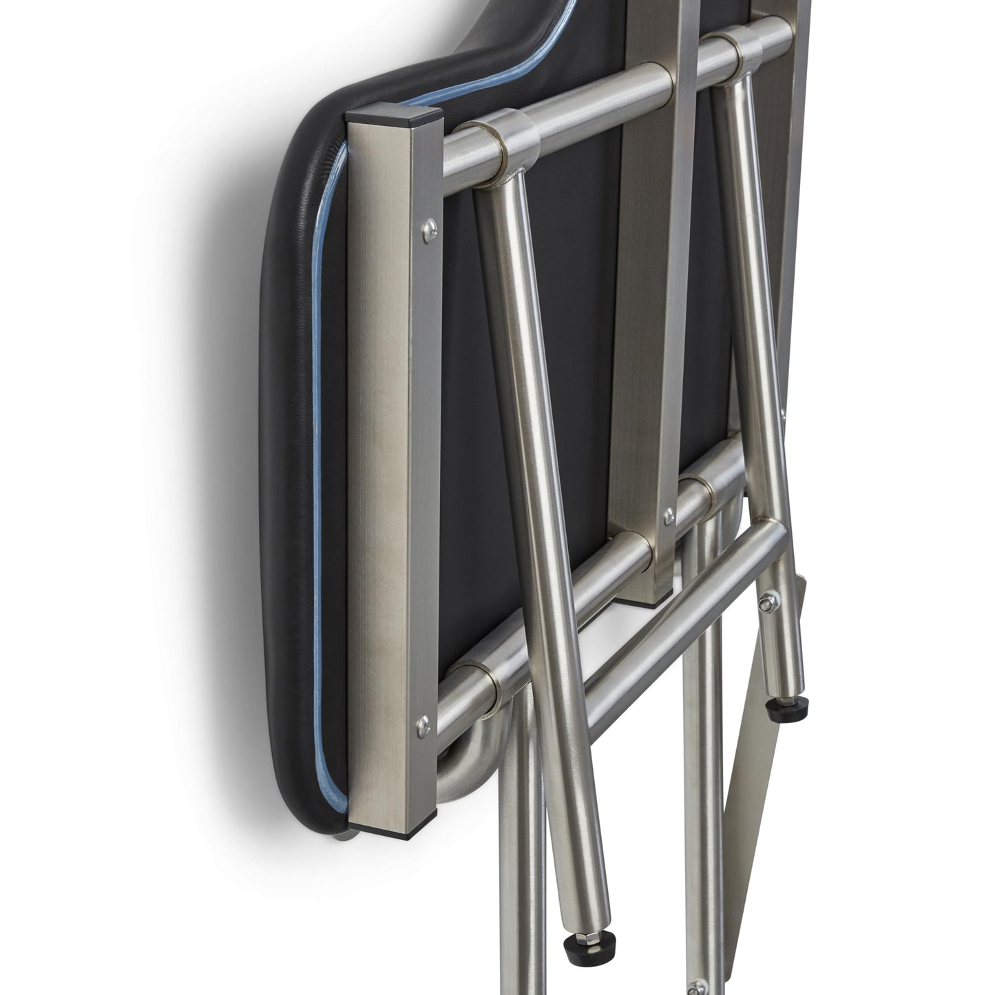32" x 22.5" Black Padded Wall Mount Folding Left-Handed Transfer Bench Shower Seat with Legs, ADA Compliant