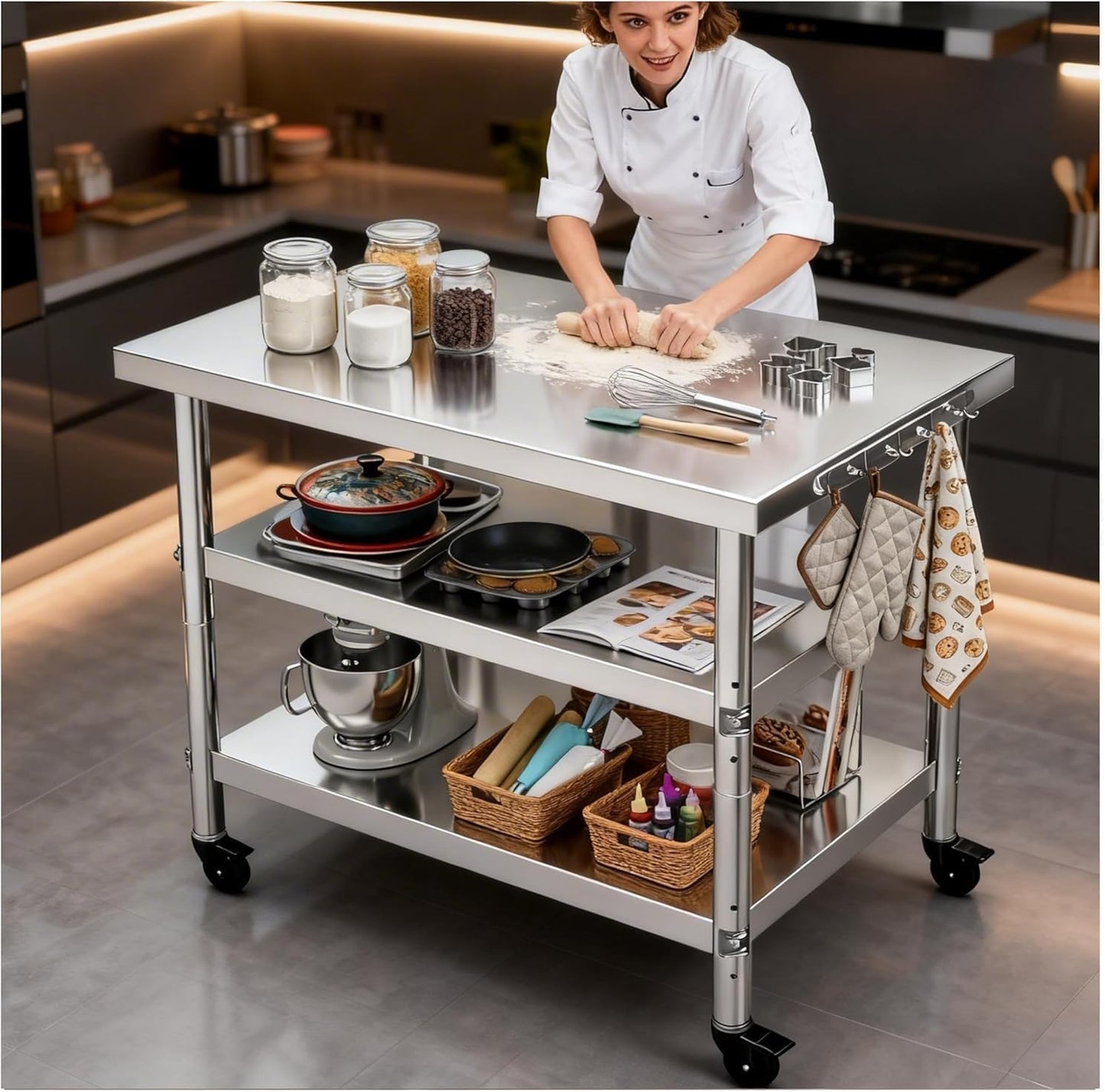 Stainless Steel Prep and Work Table with Wheels, Multi-Size Heavy-Duty Metal Commercial Kitchen Commercial Workbench,Suitable for Restaurants, Homes,Outdoor and Hotels(36" Lx24 Wx34 H)