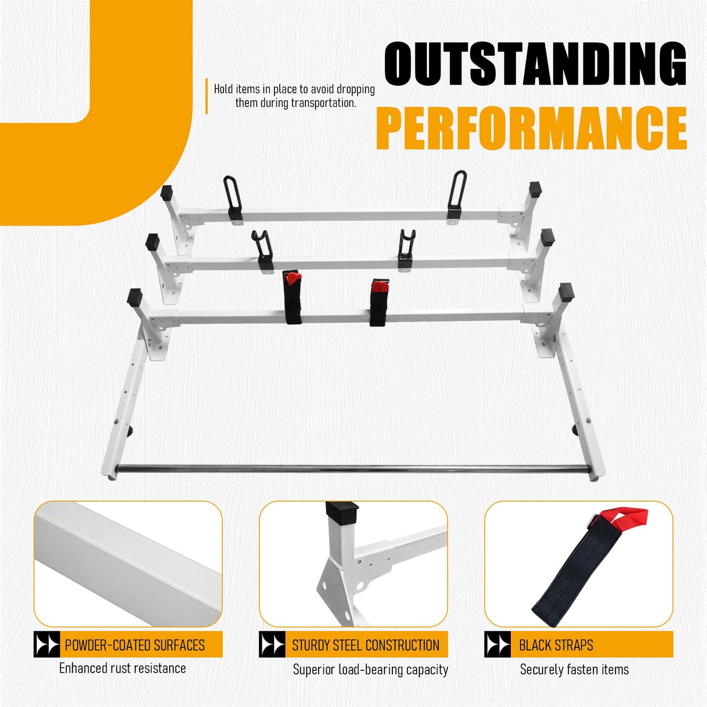 Cargo Van Roof Ladder Rack with Roller Fit for 2015-2024 Ford Transit 150 250 350, 54" Heavy Duty Van Ladder Roof Rack 800 Lbs Load Capacity 3 Bars
