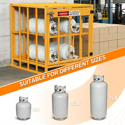 PURRPAXZ Propane Tank Storage Box - 31"x30"x35", Heavy-Duty Cylinder Storage Cabinet with Yellow Powder Coated, 176LB Load Capacity, Propane Storage with Lock & Keys (Fits 3,5,11,20,30lb Tanks)