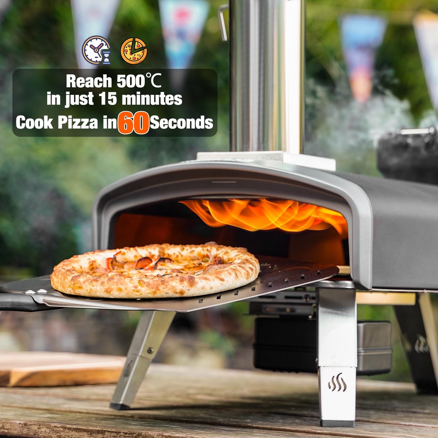 Mimiuo Outdoor Pizza Oven 12" Wood Pellet Pizza Oven with Rotating Round Pizza Stone, Portable Pizza Stove for Outside Backyard Camping Picnics