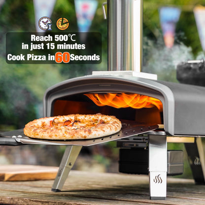 Mimiuo Outdoor Pizza Oven 12" Wood Pellet Pizza Oven with Rotating Round Pizza Stone, Portable Pizza Stove for Outside Backyard Camping Picnics