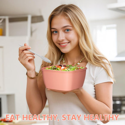 Cherrysea Salad Lunch Container, 2Pack Salad Bowls with 4Compartments Tray, Leak Proof Lunch Box with Fork for Men,Women BPA-Free Snack Container with Sauce Container for Dressings - Blue/Pink