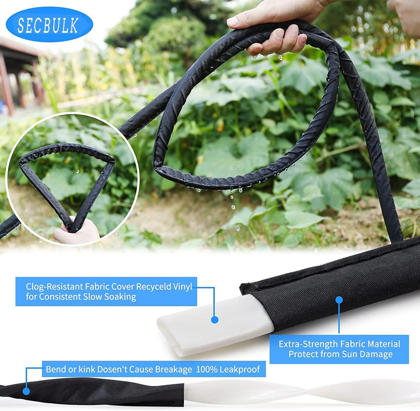 Secbulk 2025 Flat Soaker Hose - 150 ft Linkable Drip Irrigation System | Dual-Layer Leak-Free Design