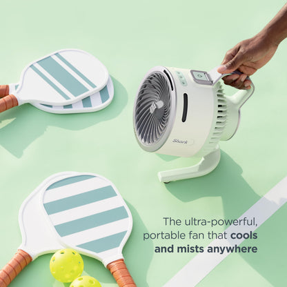 Shark FlexBreeze HydroGo Fan + Car Charger — Ultra-powerful portable fan that mists indoors & outdoors, 5 speeds, 2 bonus modes, & evaporative misting, Blueberry, FA052QBL