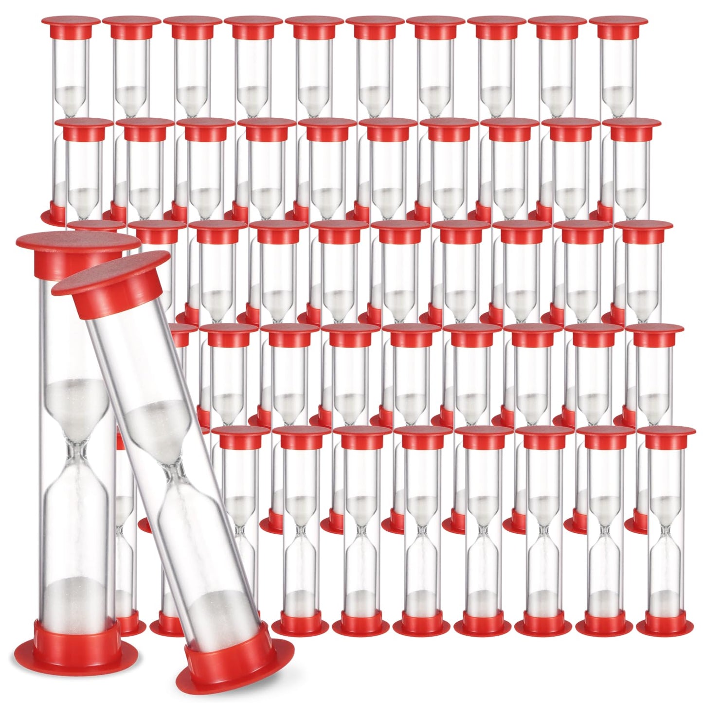 1 Minute Sand Timer, 50 Pcs Plastic Sand Timers, Small Hourglass Timers with White Sand for Games, Mini Sandglass Clock for Classroom, Home, Red