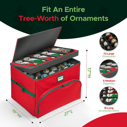 Christmas Nutcracker and Figurine Collectible Storage Box - Holds Up to 72 Ornaments 4” x 4” - Top Adjustable Compartments for Figurines, Nutcrackers, etc - Heavy Duty 600D/ Inside PVC Material
