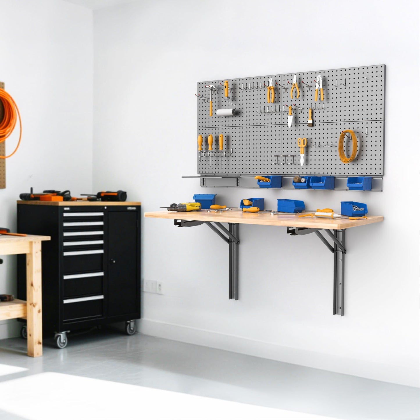 WALMANN Space Saving Wall Mounted Folding Workbench, Heavy Duty Folding Wall Table/Desk for Garage, Workshop, Holds Up to 550 lbs(Tabletop Size: 32 x 18inch)