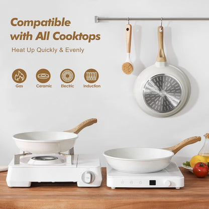 SENSARTE Nonstick Frying Pan Set - White Ceramic Coating Chef's Cookware | Healthy & PTFE-Free (9.5, 11, 12.5 Inch)
