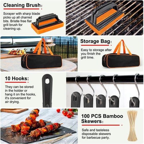 Blackstone Griddle Accessories Kit - 142 PCS Flat Top Grill Set with Spatulas, Basting Cover & Scraper