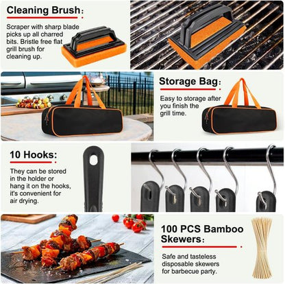 Blackstone Griddle Accessories Kit - 142 PCS Flat Top Grill Set with Spatulas, Basting Cover & Scraper