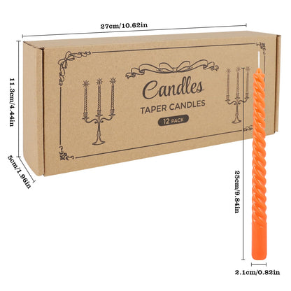 12Pack 10 Inch Orange Spiral Taper Candles?Unscented and Long Burning Dripless Twisted Candlesticks for Home Fall Decor,Gift,Wedding, Birthday,Mother's Day