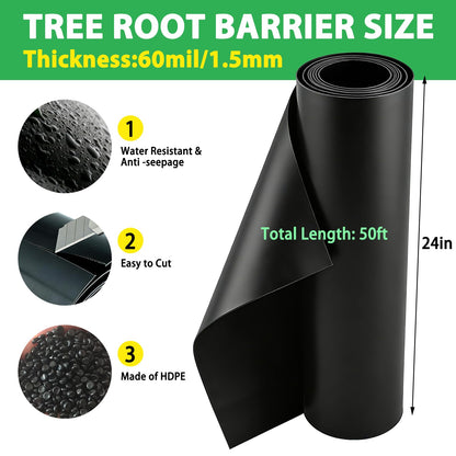 West Bay 50ft x 24in x 60mil Tree Root Barrier, Heavy-Duty Bamboo Root Barrier Weed Blocker for Landscape Tree Ring Edging Garden Borders Driveway and Sidewalk Protection Roads