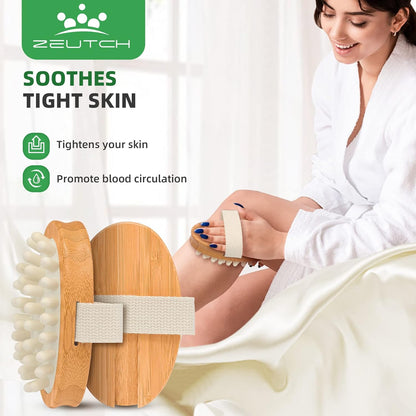 Premium Dry Brushing Body Brush Set for Lymphatic Drainage and Cellulite Treatment, Boar Bristle Long Handle Face Cleansing Brush for A Glowing Skin, 5 Pack