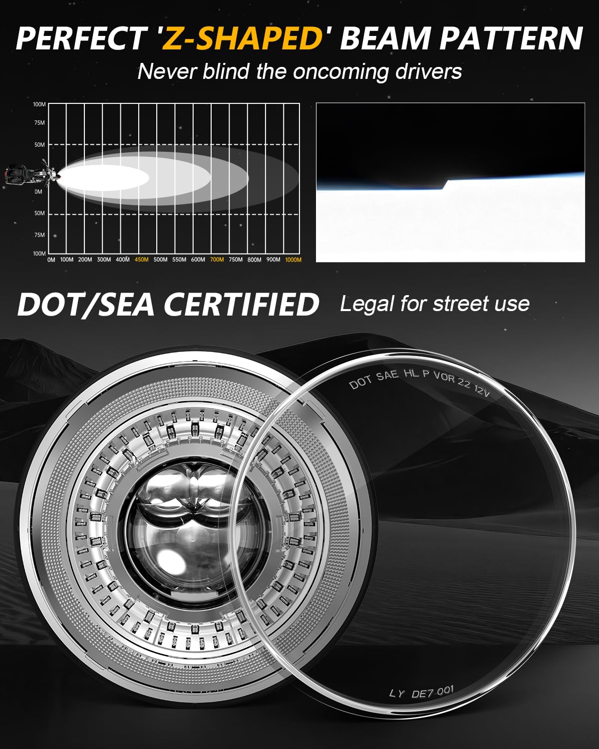 M MIBAHE 1000% Brighter 7 inch LED Headlight with 4.5 Inch Fog Lights Motorcycle Kit DOT Approved Compatible with Road King Road Glide Street Glide Fat boy Heritage Softail Tri Electra Glide, Chrome