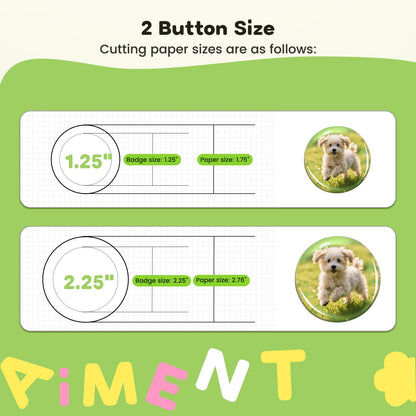 Aiment Button Maker Machine Multiple Sizes 200Pcs, Badge Maker 1.25+2.25 inch for Kids, Badge Press Machine with 200 Sets Button Making Supplies & Cutter & Cutting Mat (Green, 32/58mm)