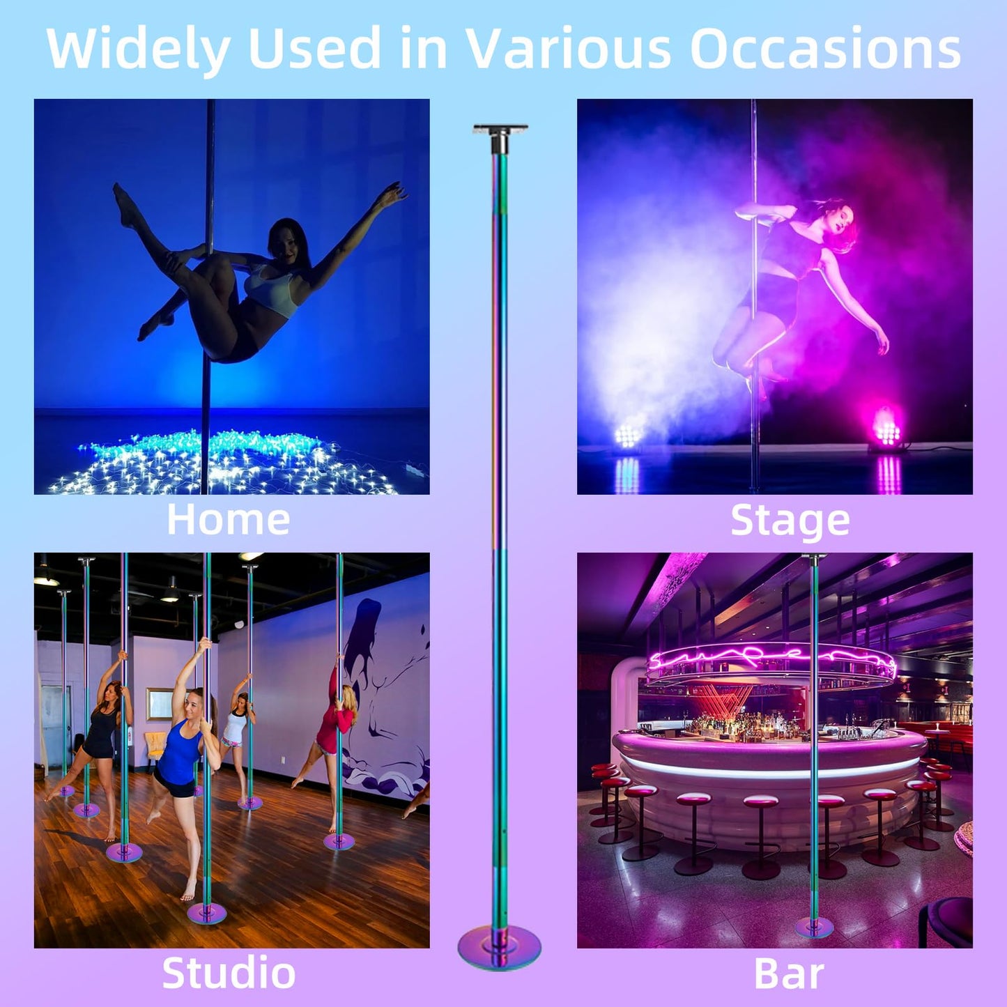 PRIOR FITNESS Fixed Dance Pole Kit Safer & Sturdy, Premium 45mm Spinning & Static Dancing Pole Heavy-Duty Steel, Adjustable Height 7.3ft to 8.86ft Professional Grade Excellent for Home Exercise Studio