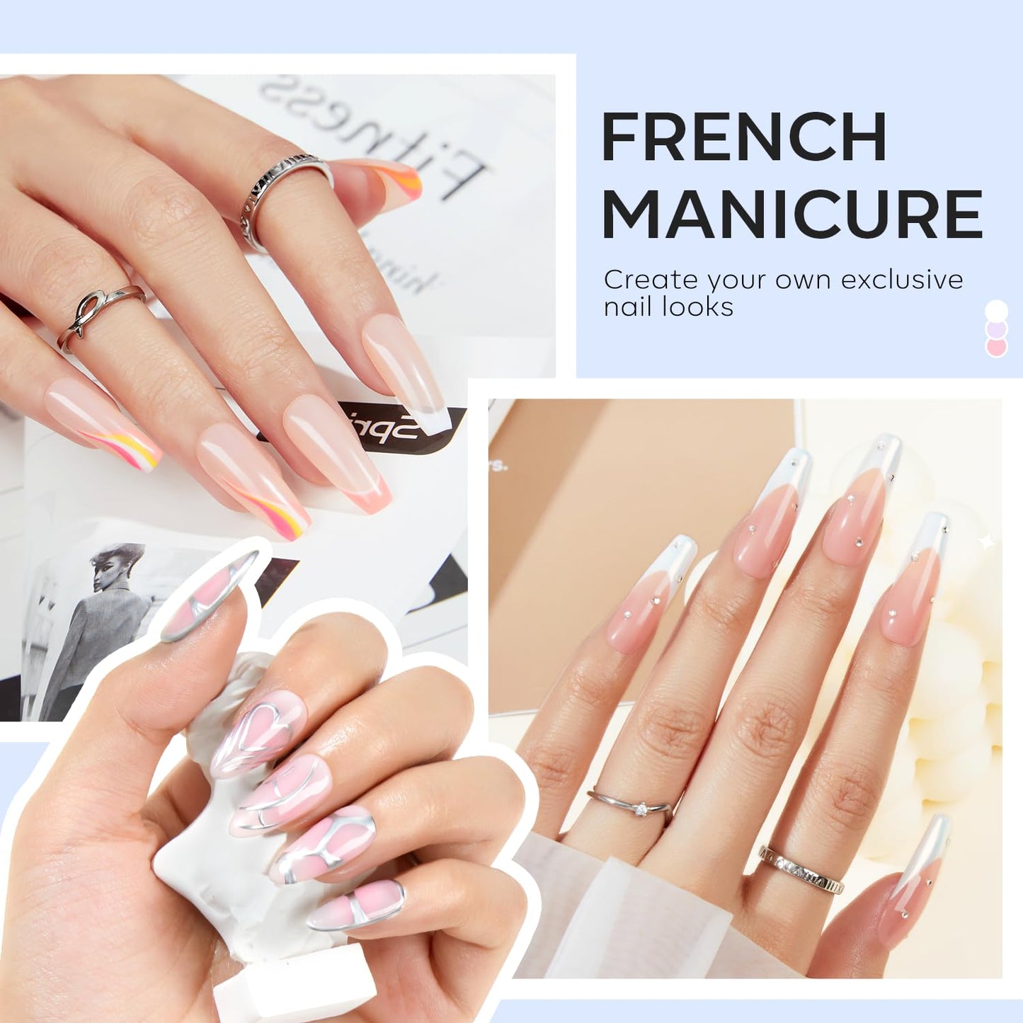 Modelones French Tip Tool- 6 Pcs Nail Stamp French Manicure Kit Suitable for DIY Together with Gel Nail Polish Art Tips Printing Tool Kit