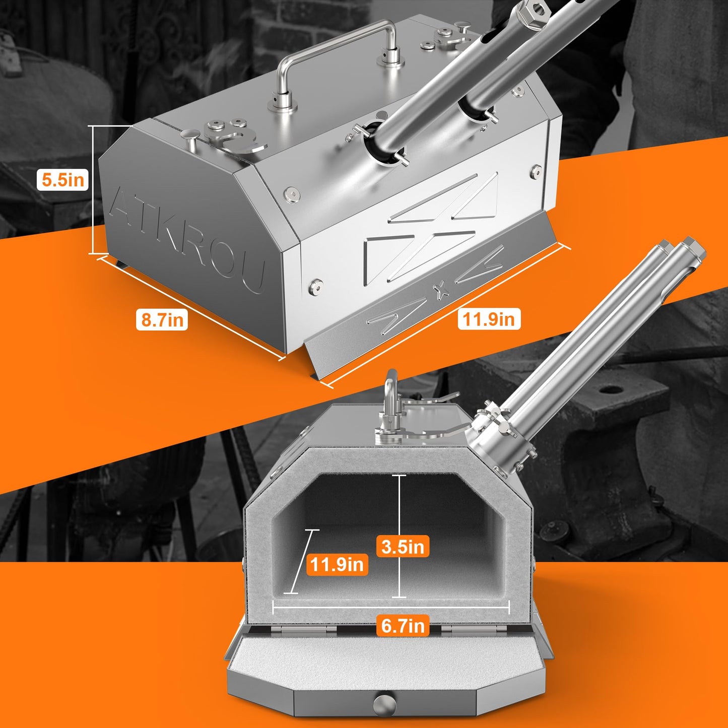 ATkrou 2 Burner Gas Propane Forge Double Doors,Portable Equipment,Knife Making(Stainless Steel) Blacksmithing Farrier Tool,Gas Welding Kits, Forge Kit-GY200