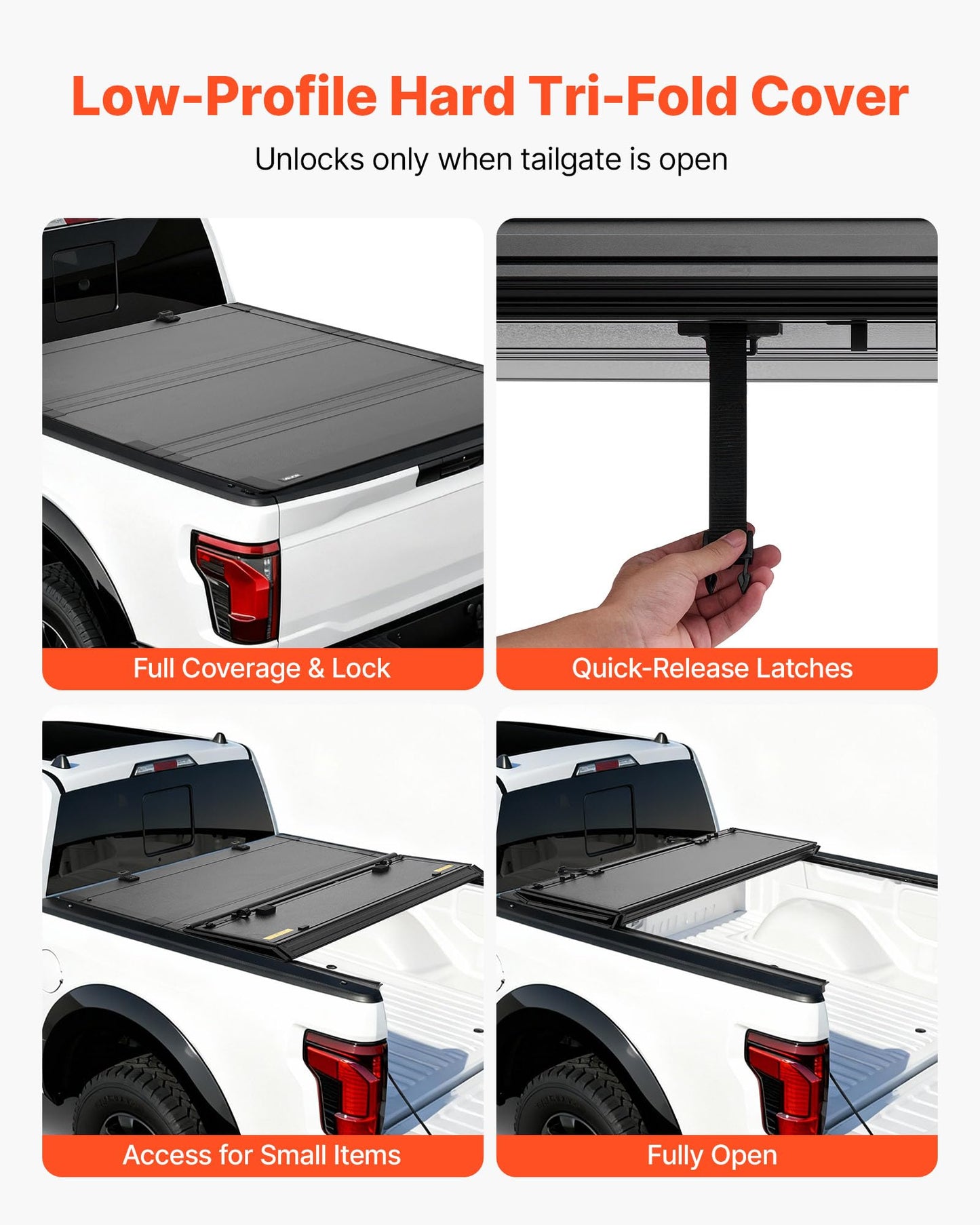 VEVOR Hard Tri-Fold Truck Bed Tonneau Cover, Compatible with 2019-2025 Chevy/GMC Silverado/Sierra 1500 5.8 ft (70 in) Bed with MultiPro/Flex Tailgate (Not Fit CarbonPro), Waterproof Low-Profile Cover