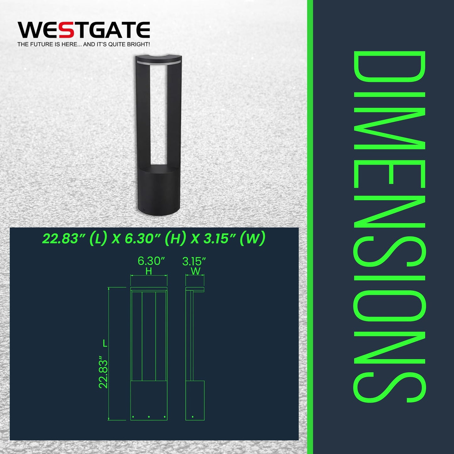 Westgate 12V LED Opera Path Light, Outdoor Landscape Lighting for Garden, Walkway, & Driveway, Waterproof Die-Cast Aluminum, 10W Outdoor Pathway Light, Corded Electric, 22.83" Lx3.15 Wx6.3 H, Black