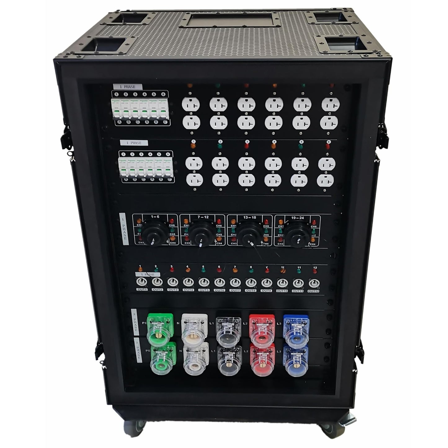 JUNMAN 400A Camlock Input Panel 3 Phase 2U Rack Size with 400A Camlock Sockets and Connectors for Power Distro Distributor Box