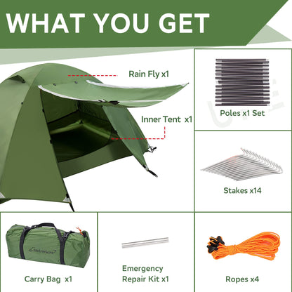 Clostnature Lightweight Backpacking Tent - 4 Person Ultralight Waterproof Camping Tent, 3 Season Large Size Easy Setup Tent for Family, Outdoor, Hiking and Mountaineering