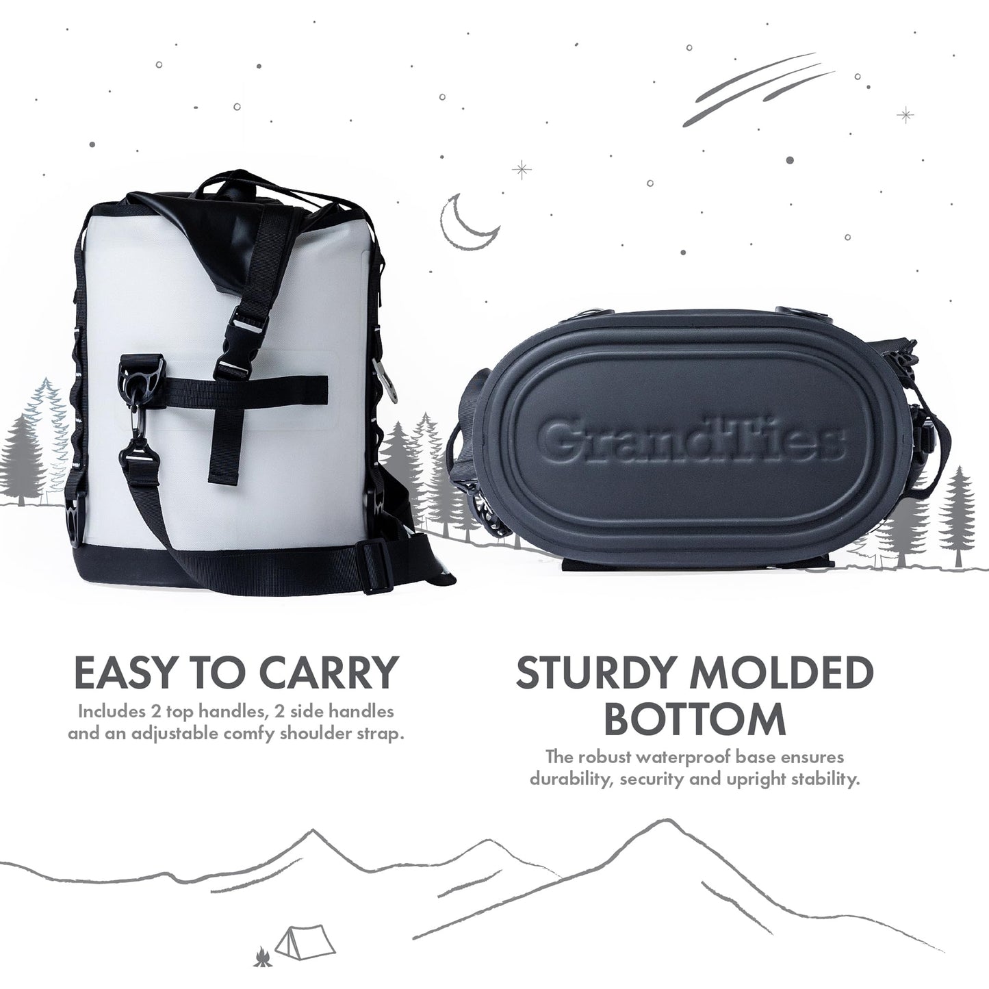 GrandTies 40 Can Portable Soft Cooler Bag - High-Performance Large Cooler - Leak Proof Waterproof Insulated Cooler Bag - Portable Ice Chest for Outdoor, Fishing, Beach, Travel, Car, Camping - White