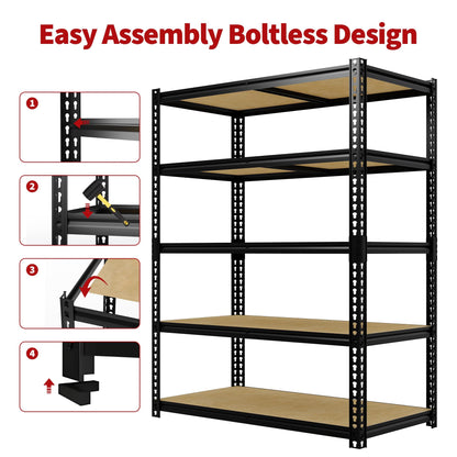 PeakPursuit Heavy Duty Garage Storage Shelves, 5-Tier Adjustable Metal Shelving Rack, 3050 Lb Total Capacity, 48" W x 24" D x 72" H Storage Unit for Kitchen, Pantry, Basement, Bathroom, Laundry