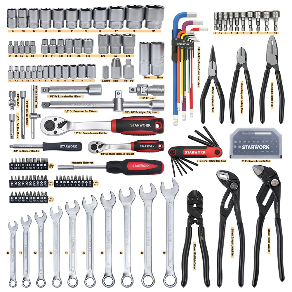 STARWORK TRUE MECHANIC™ 169-Piece Mechanics Tool Set, Professional, Metric