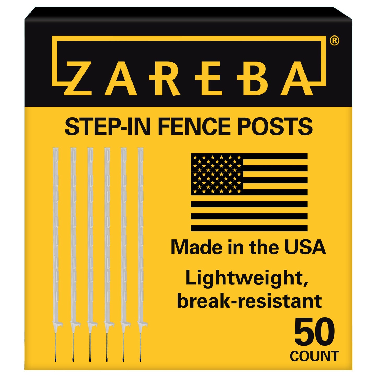 Zareba 4-Foot Step-In Electric Fence Posts - 50 Pack for Electric Fence System - Sturdy Construction - A-48, White - Easy to Install Step In Posts, Includes 50