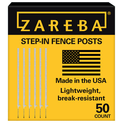 Zareba 4-Foot Step-In Electric Fence Posts - 50 Pack for Electric Fence System - Sturdy Construction - A-48, White - Easy to Install Step In Posts, Includes 50